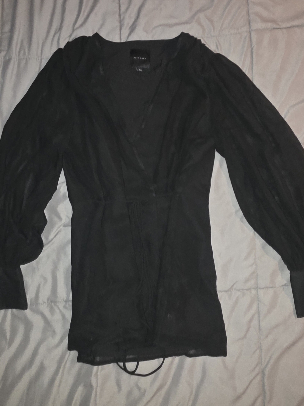 Alex Marie Black Sheer V-Neck Tie-Waist Women’s Top